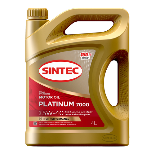 Моторное масло Sintec Platinum 7000 5W-40, SN/CF, A3/B4, синтетическое, 4 л