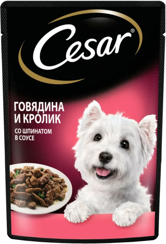 Cesar Говядина и Кролик со шпинатом в соусе 85г.*28шт.