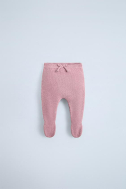 ZARA ТРИКОТАЖНЫЕ ЛЕГИНСЫ С БАНТОМ, РОЗОВАТЫЙ