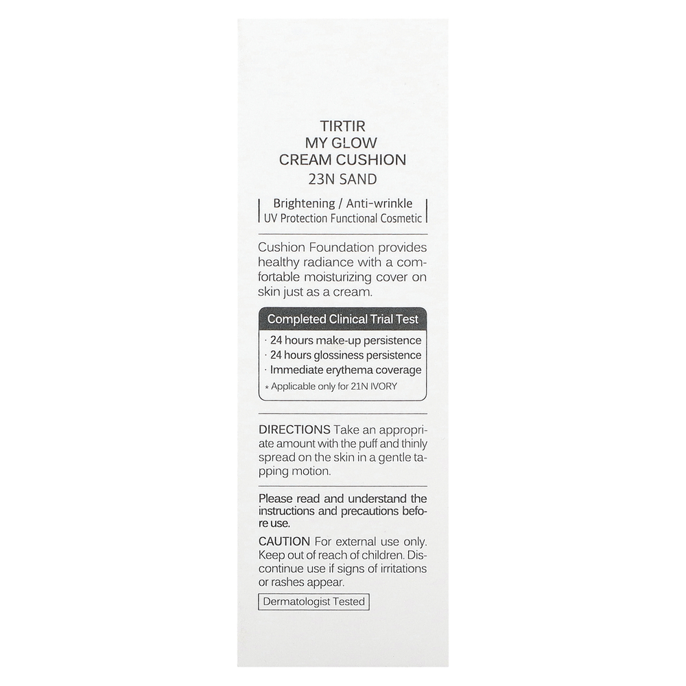 TIRTIR, My Glow, крем-кушон, SPF 30 PA ++, 23N песочный, 18 г (0,63 унции)