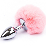 Серебристая анальная пробка с розовым хвостиком (Цвет: серебристый с розовым)