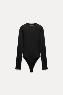 ZARA БОДИ ИЗ ХЛОПКА И МОДАЛА, ЧЕРНЫЙ