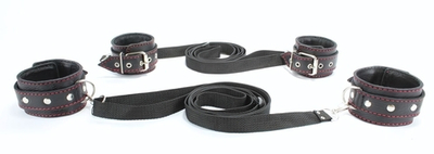 Черный бондажный набор с красной строчкой (Цвет: черный)