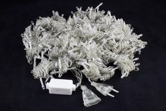 Занавес с мерцающим диодом 3*3 м., 220V, 480 холодных белых LED ламп, соединяемый, прозрачный провод, Winner (w.03.5T.480+)