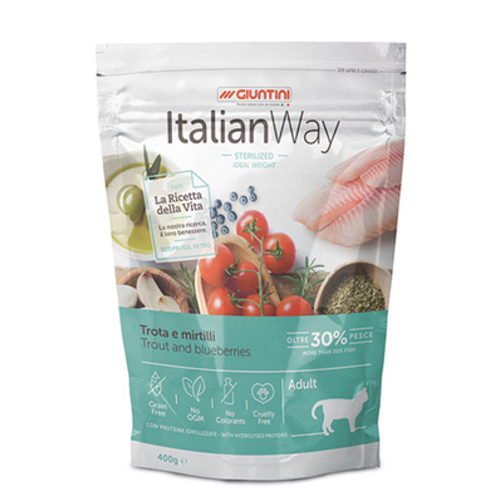 Italian Way Корм для кошек со свежей форелью и черникой,контроль веса и профилактика аллергии (ITALIAN WAY IDEAL WEIGHT TROUT/BLUEBERRY) 0,4 кг