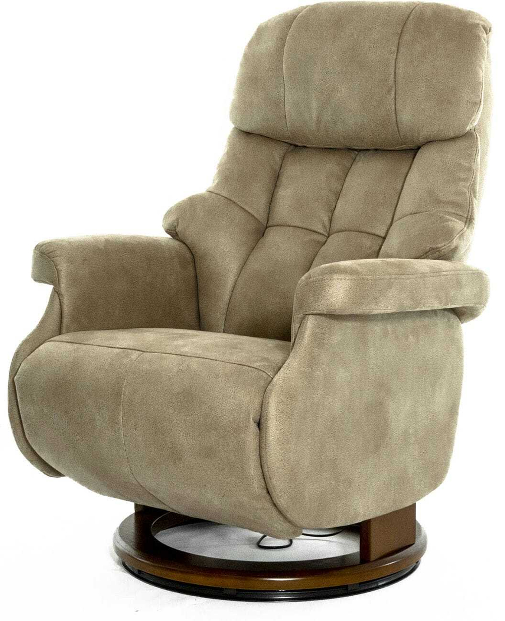 Кресло реклайнер Relax Lux Electro S16099RWB, искуственный нубук бежевый (02), основание дерево темный орех (029)