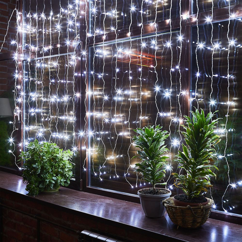 ULD-C3020-264-TTK WHITE IP44 Занавес светодиодный с эффектом мерцания. 3х2м. 264 светодиода. Белый свет. Провод прозрачный. TM Uniel