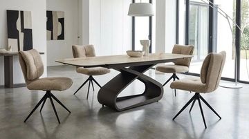 Стол АУРУМ (AURUM) 180 БЕЖЕВЫЙ МРАМОР TL-618, испанская керамика / Коричневый графит каркас