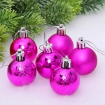 Новогодние шары 4 см (набор 6 шт) «Микс фактур», фуксия