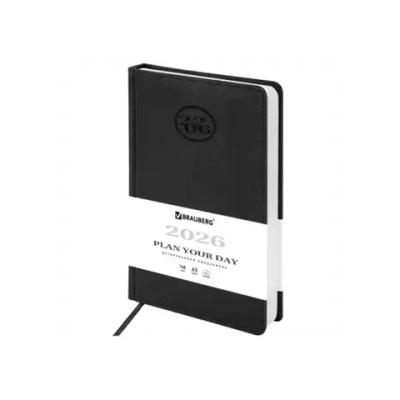 Ежедневник А-5 2026 BRAUBERG Favorite, под кожу, черный, 117037