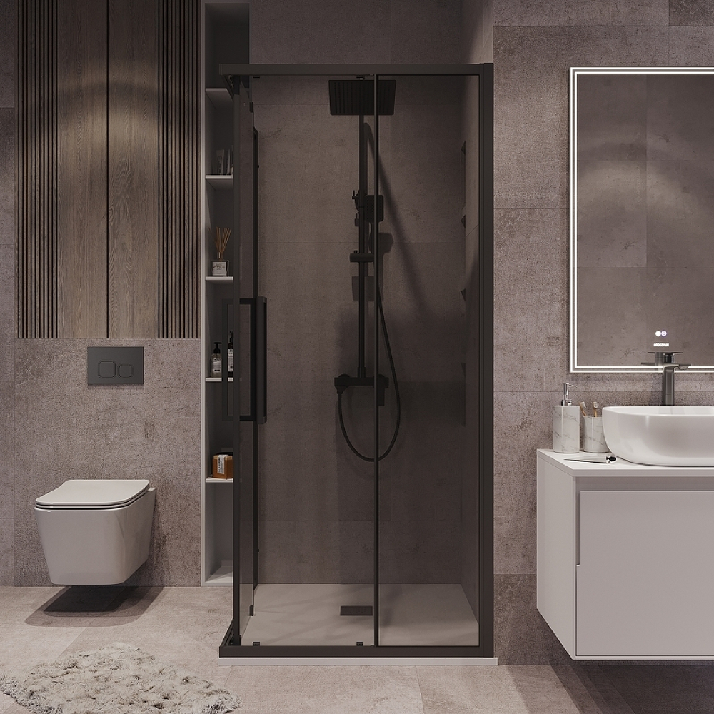 Душевой уголок Grossman Cosmo 90х90 300.K33.02.9090.21.10 профиль Черный матовый стекло тонированное