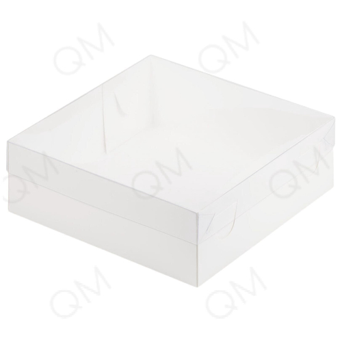Коробка для зефира, тортов и пирожных с пластиковой крышкой 200х200х70 мм (белая), 50шт