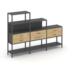 Shelf System Трехсекционный стеллаж четырех/трех/двухярусный с ящиками SN.STM-431 Антрацит/Тиквуд Св