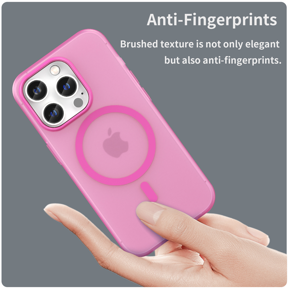 Мягкий чехол розового цвета с поддержкой MagSafe для iPhone 14 Pro, серия Frosted Magnetic