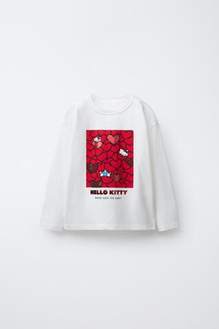 ZARA ЛОНГСЛИВ С СЕРДЕЧКАМИ HELLO KITTY ©, ЭКРЮ
