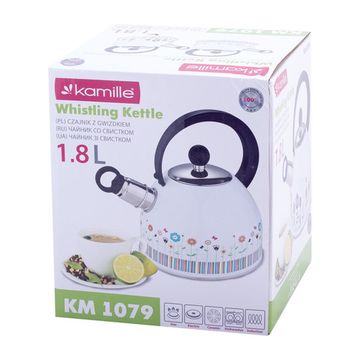 Чайник 1,8 л. из нержавеющей стали со свистком Kamille KM-1079 и нейлоновой ручкой