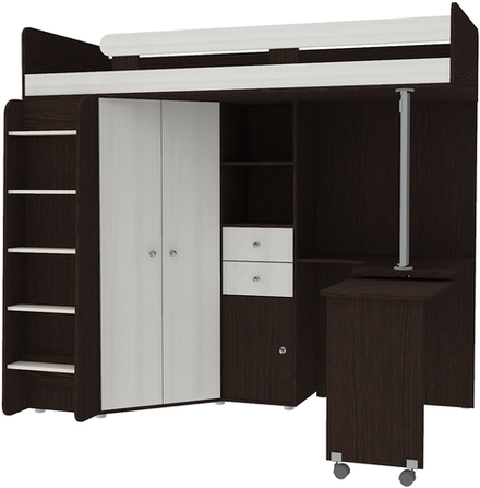 Кровать-чердак КарИВи М85 Венге Белое Дерево