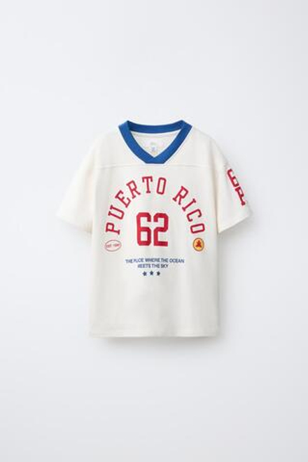 ZARA ФУТБОЛКА С НАДПИСЬЮ, ЖЕЛТОВАТО-БЕЛЫЙ