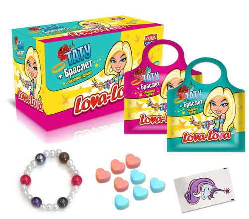 Сахарное драже "Lova-Lova" с браслетом и татуировкой 3гр*30шт*12блоков