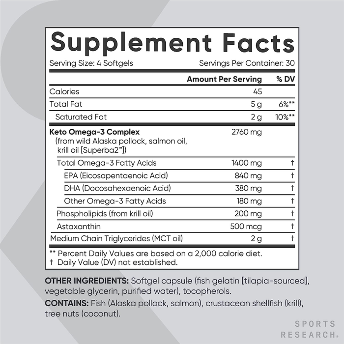 Keto omega 1400 мг, Кето Омега с маслом дикой нерки, Sports Research (120 капсул)