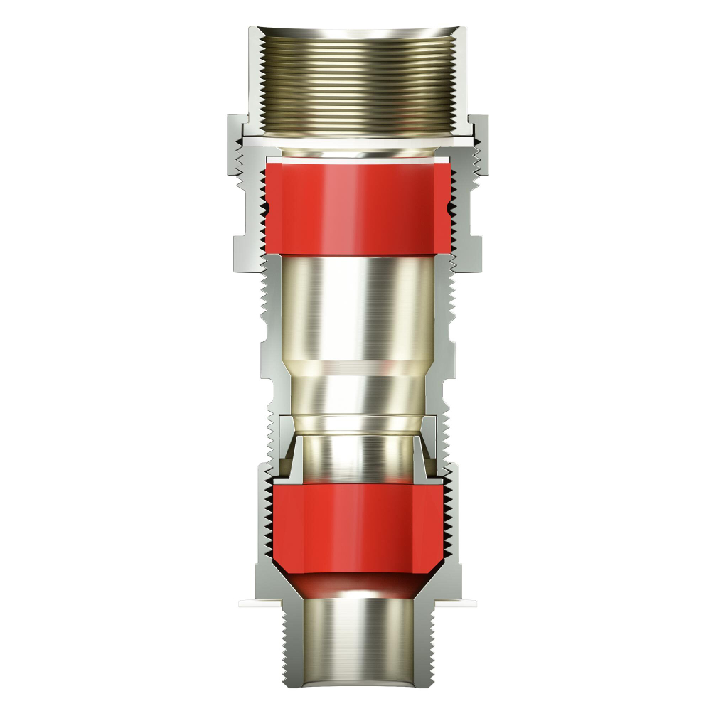 Взрывозащищенный кабельный ввод серии КАС для бронированного кабеля М25х1,5 d:11,8-18мм D:15-25мм. Присоединительная резьба GAS 1". Никелированная латунь IP66/IP68