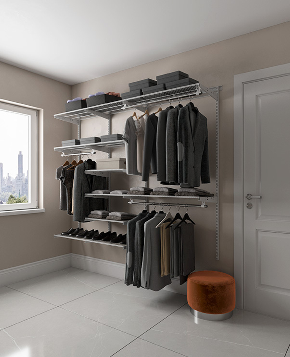 ПРАКТИК Гардеробная система Max G210 белая, 225x45x205 см