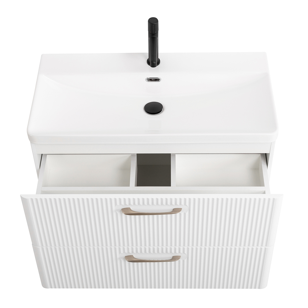 Подвесная тумба с раковиной Belbagno DUE, 80 см Bianco Lucido DUE-800-2C-SO-BL-P + BB-8076-3-80