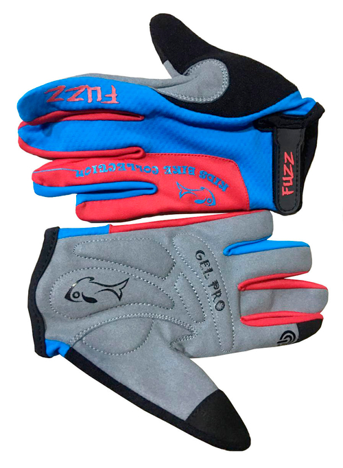 Перчатки детские с длинными пальцами лайкра PRO RACE сине-красные, р-р 6/M (для лет), GEL PRO, на липучке FUZZ