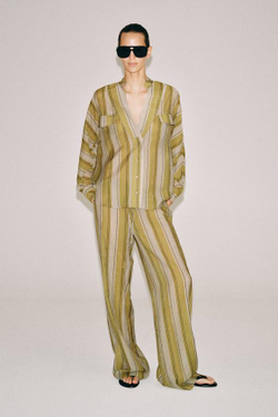 ZARA РУБАШКА В ПОЛОСКУ ZW COLLECTION, ЗЕЛЕНАЯ ПОЛОСА