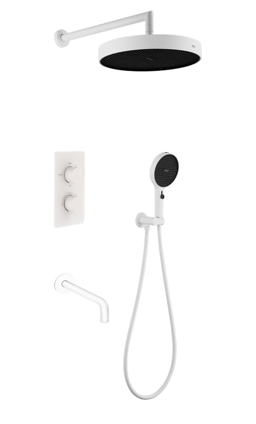 Boheme Комплект для душа CELL, лейка верхняя+ручная, излив, встраиваемый смеситель с термостатом MATT WHITE