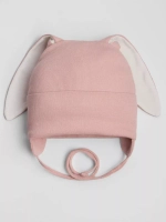 Шапка с ушками для девочки трикотажная на завязках