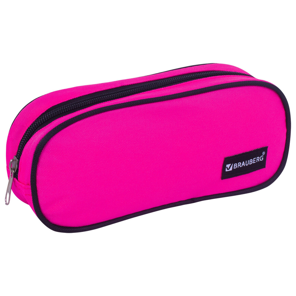 Пенал-косметичка BRAUBERG овальный полиэстер "Pink" 22х9х5 см (3 штуки в упаковке)