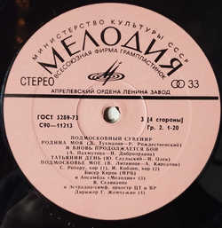 Винтажная виниловая пластинка LP Сборник Подмосковный Сувенир (СССР 1978) (Голубые Гитары, Анофриев, Ротару, Анна Герман)