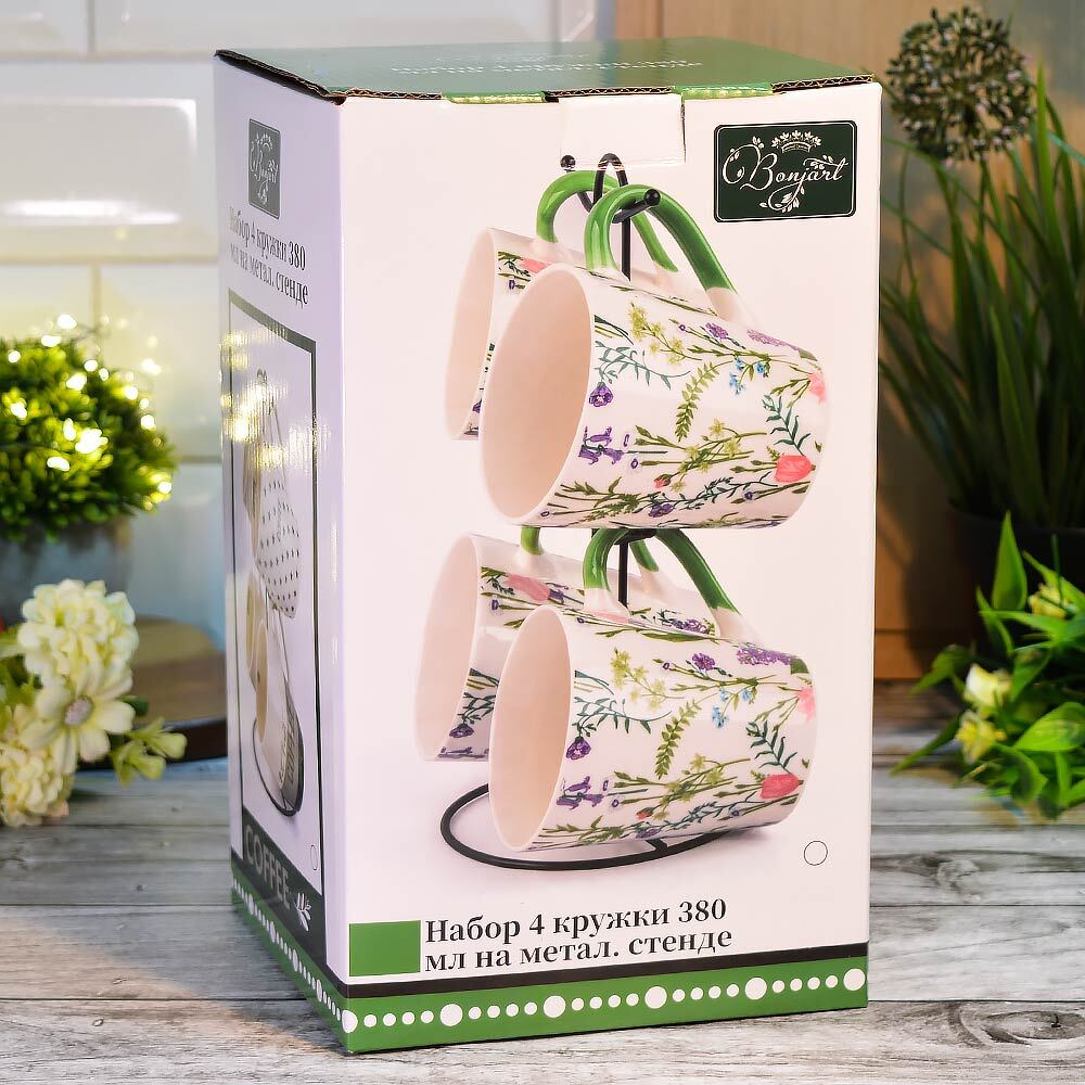 Набор кружек 4шт 380мл на подставке, 202363