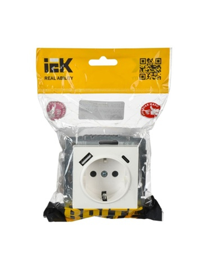 Розетка BRITE РЮш11-1-БрБ 16А с USB A+C 18Вт с заземл. защ. шторки механизм бел. IEK BR-R14-16-U22-018-K01