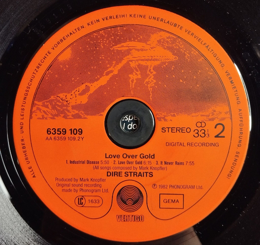 Винтажная виниловая пластинка LP Dire Straits Love Over Gold (Germany 1982) Industrial Disease