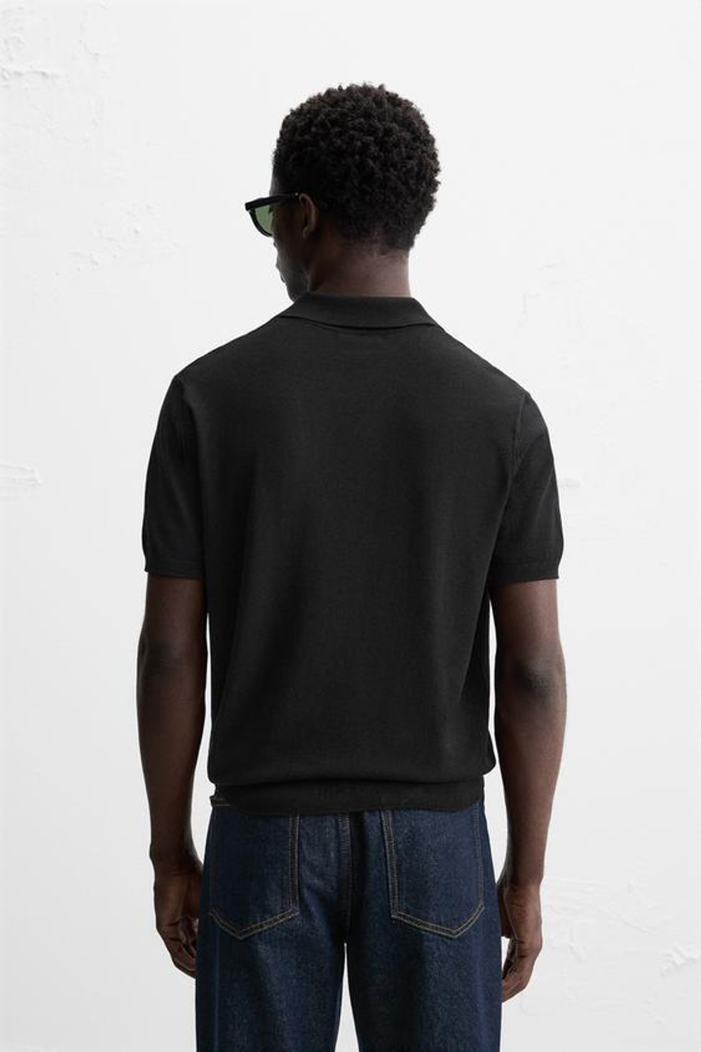 ZARA ПОЛО ИЗ СМЕСОВОЙ ВИСКОЗЫ, ЧЕРНЫЙ