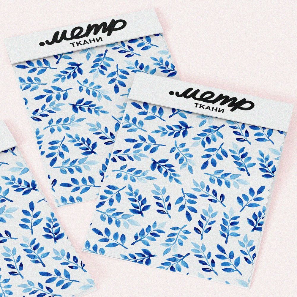 Ткань шифон акварельные синие листочки