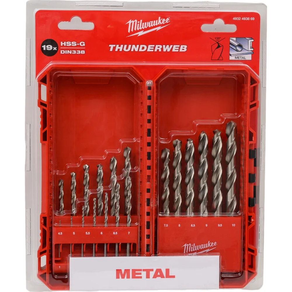 Набор сверл Milwaukee THUNDERWEB HSS-G по металлу 19шт