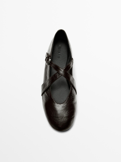 Massimo Dutti Балетки с перекрещивающимися лямками и пряжкой, коричневый
