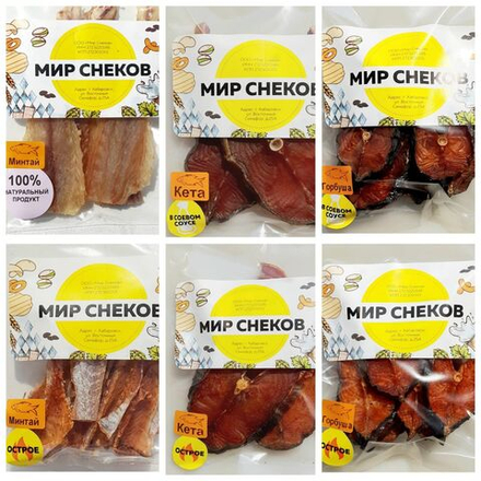 Ассорти Ломтики Минтая, Кеты, Горбуши - натуральные в соевом и остром соусе (6 шт.)