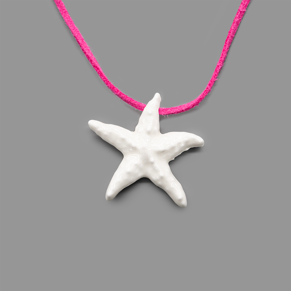 Бусина в форме морской звезды, 39*41мм, белая, глазурированный фарфор