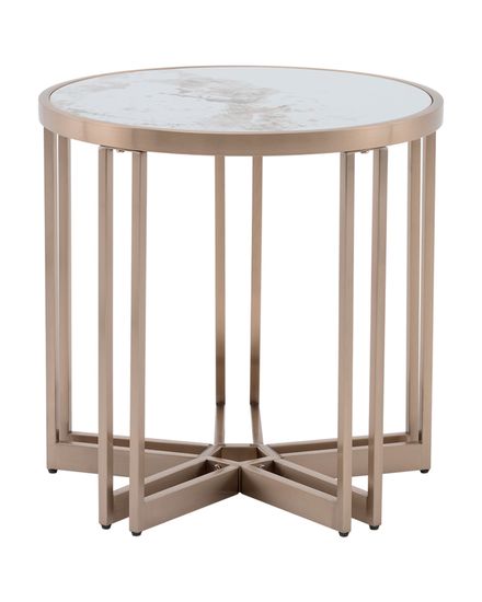 Журнальный столик Алиада 55х55 см светлая керамика сталь шампань