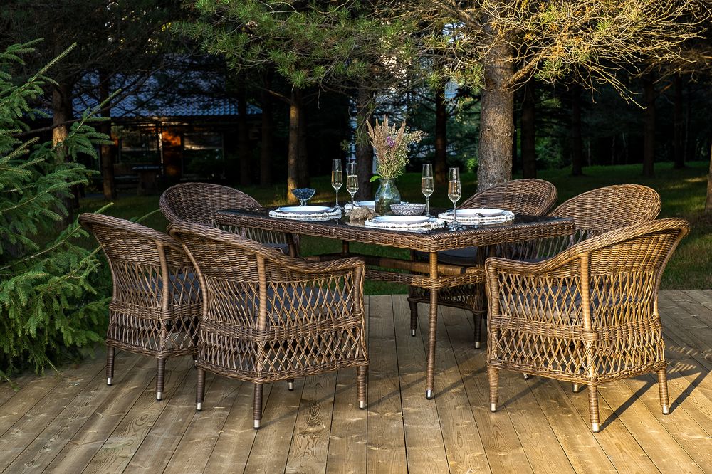 "Амароне" обеденная группа из искусственного ротанга на 6 персон, цвет коричневый