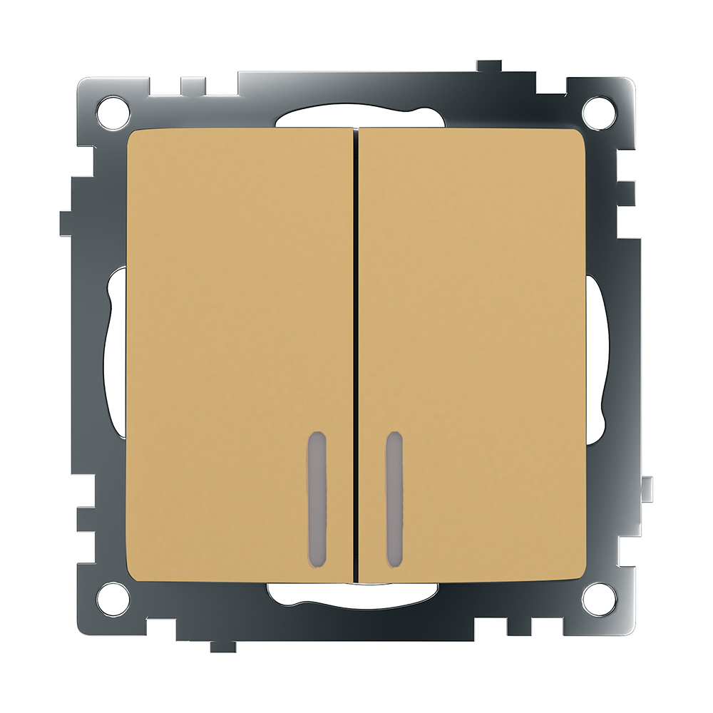 Выключатель 2-клавишный c индикатором (механизм) STEKKER, GLS10-7102-08, 250В, 10А, серия Катрин, золото 49217