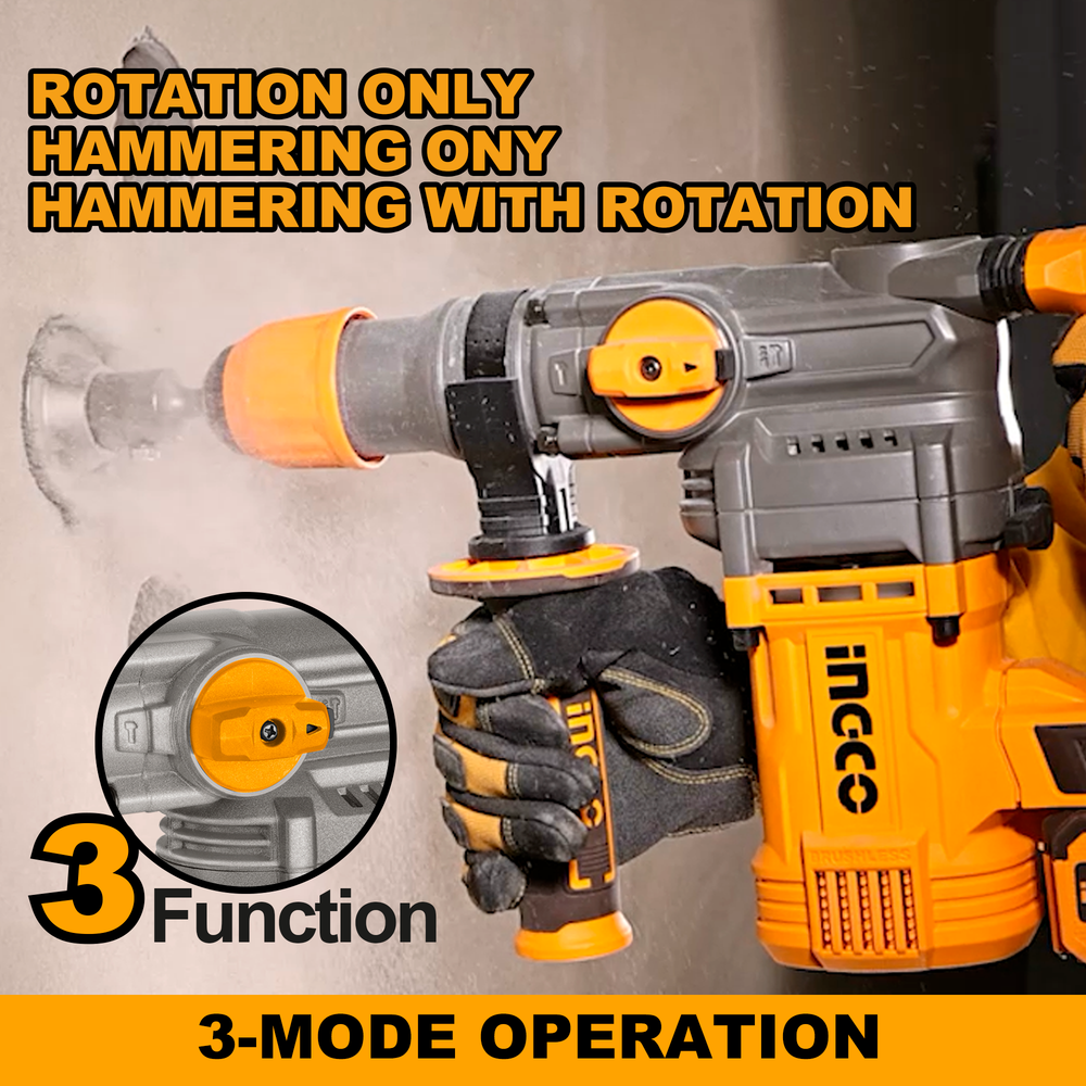Аккумуляторный бесщеточный перфоратор SDS-Plus INGCO CRHLI20288 INDUSTRIAL 20 В 4,5 Дж