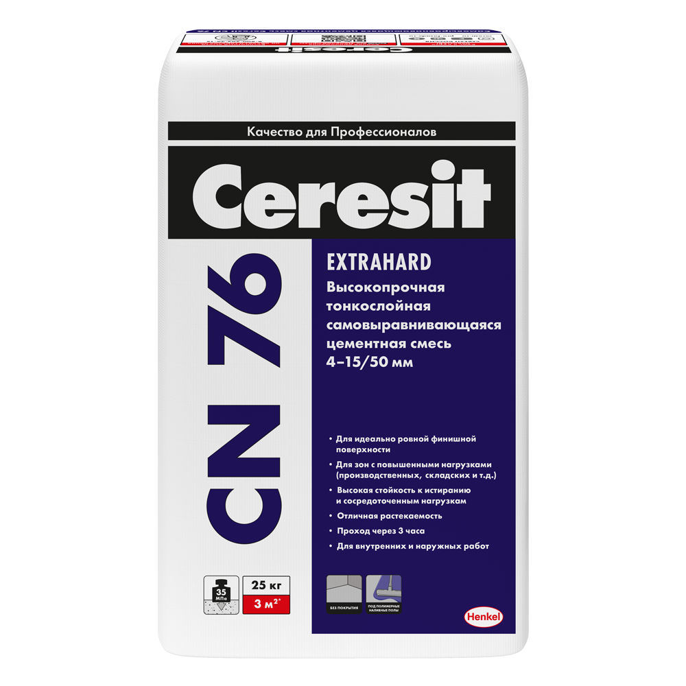 Смесь для пола цементная самовыравнивающаяся Ceresit СN 76 от 4 до 15/50 мм. 25 кг