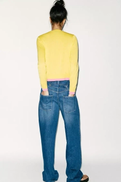ZARA КАРДИГАН В СТИЛЕ КОЛОР-БЛОК, ЖЕЛТЫЙ