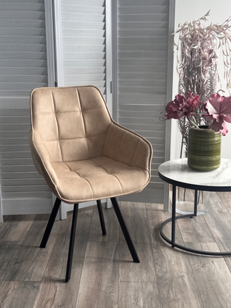 Стул М-City DISAUR Солис поворотный на поворотный на 360 градусов, Федерика Бежевый, искусственная замша, Черный каркас