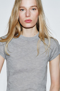 ZARA ТОП ИЗ УЛЬТРАТОНКОГО ТРИКОТАЖА, СЕРЫЙ МЕЛАНЖ